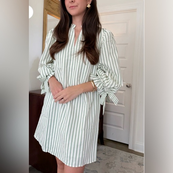 Entro Green Striped V-Neck Shift Dress - Picture 7 of 10